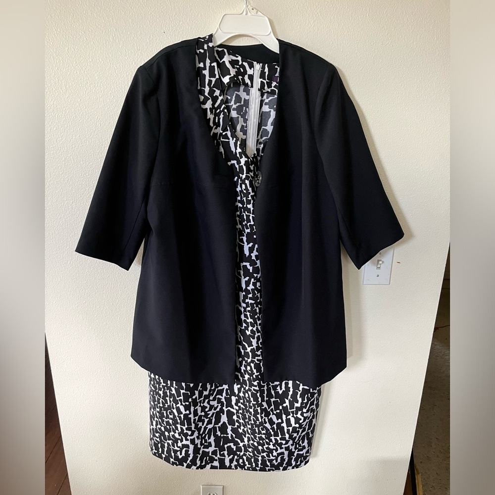 Black and White dress with black jacket. Made by Romans